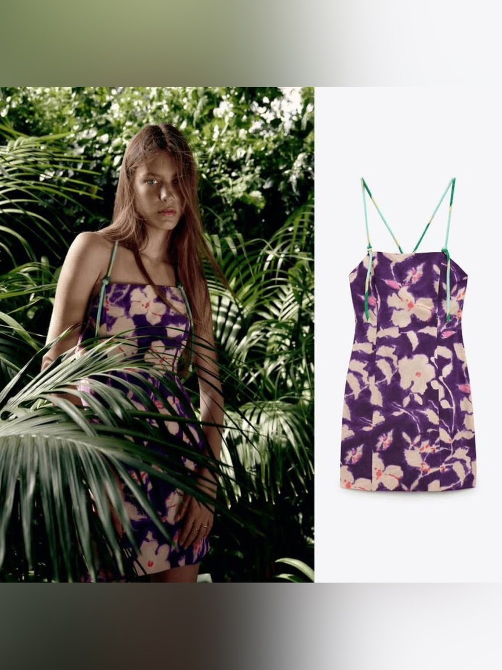 Zara Purple Floral Linen Blend Dress - Large